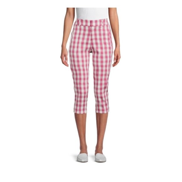 Time and Tru Womens Rosiest Rouge Zip Button Clasp Cropped Capri‎ Pants, Size 16 - Picture 1 of 5